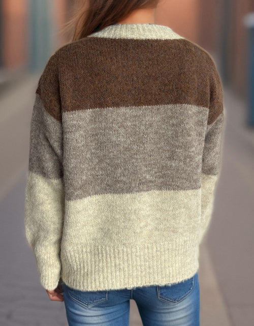 Load image into Gallery viewer, Color Block Round Neck Button Up Cardigan
