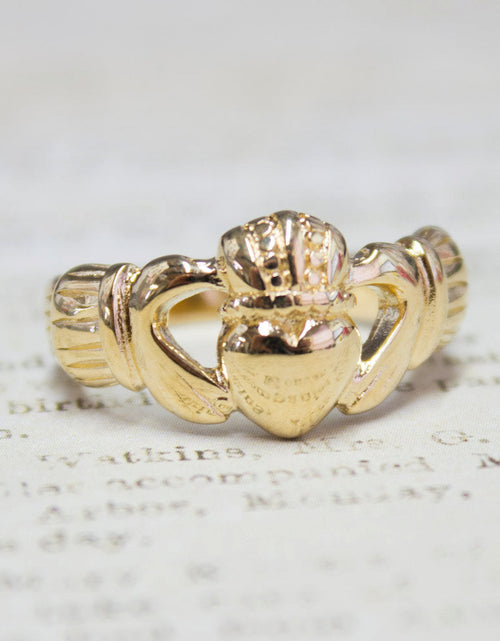 Load image into Gallery viewer, Handcrafted Vintage Ring 18k Gold Irish Claddagh Ring Antique #R1768 Antique Rings Jewelry by PVD Vintage Jewelry
