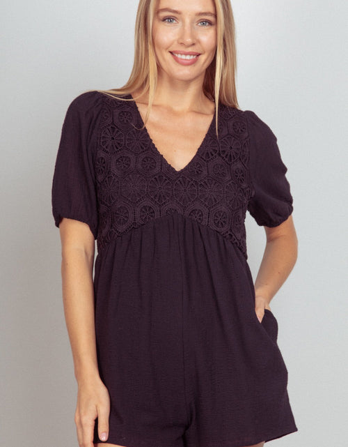 Load image into Gallery viewer, VERY J Lace Detail Puff Sleeve Romper with Pockets
