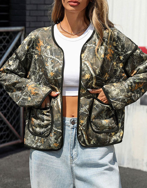 Load image into Gallery viewer, Perfee Printed Open Front Long Sleeve Jacket
