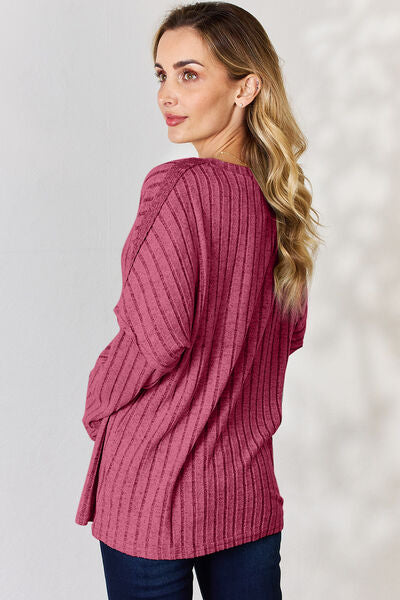 Load image into Gallery viewer, Basic Bae Full Size Ribbed Half Button Long Sleeve T-Shirt
