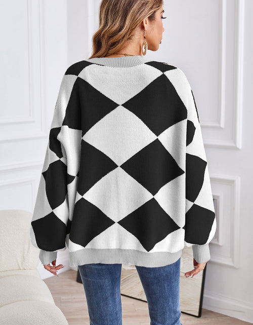 Load image into Gallery viewer, Geometric Lantern Sleeve Cardigan with Pockets
