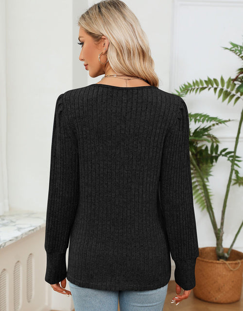 Load image into Gallery viewer, Lace Detail V-Neck Ribbed Blouse
