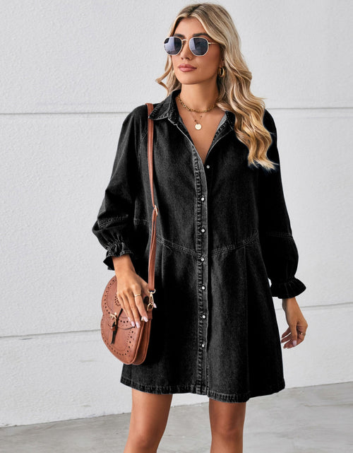 Load image into Gallery viewer, Button Up Flounce Sleeve Mini Denim Dress
