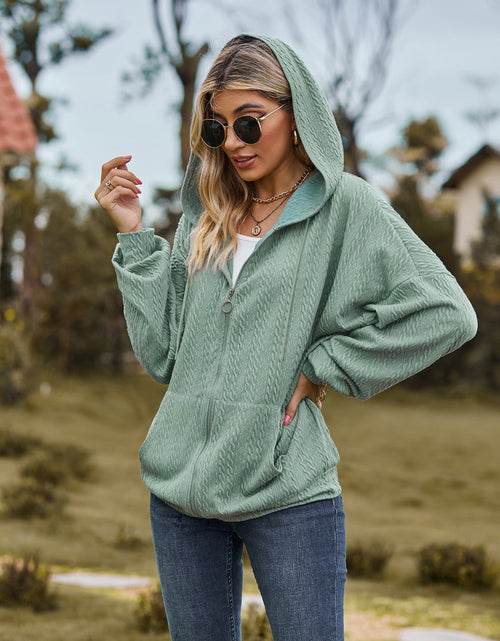 Load image into Gallery viewer, Zip Up Drawstring Long Sleeve Hooded Jacket
