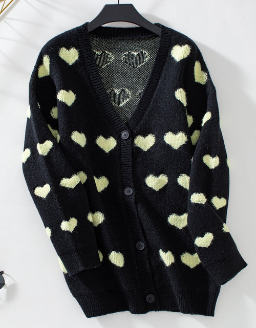 Load image into Gallery viewer, Heart V-Neck Button Up Long Sleeve Cardigan
