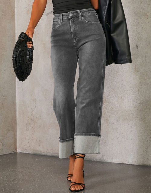Load image into Gallery viewer, High Waisted Straight Leg Rolled Jeans
