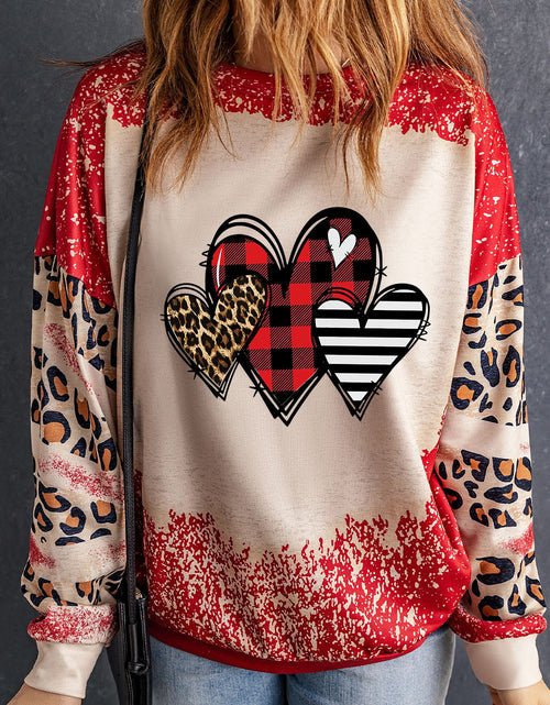 Load image into Gallery viewer, Heart Leopard Round Neck Sweatshirt

