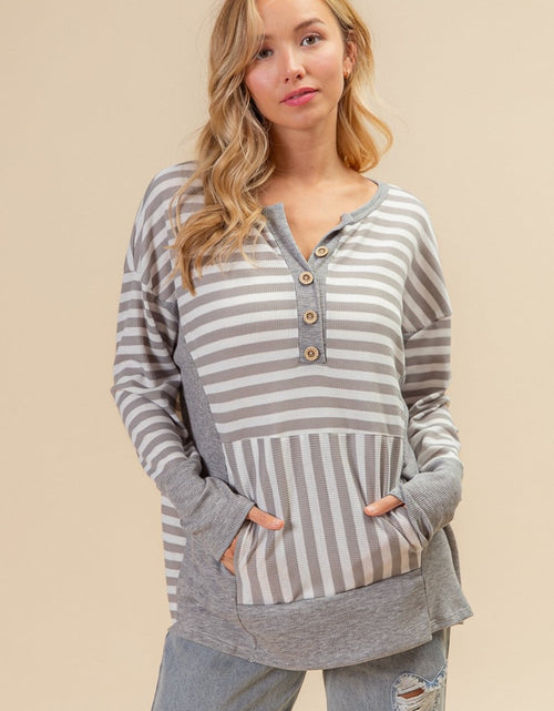 Load image into Gallery viewer, BiBi Striped Thumbhole Long Sleeve Top
