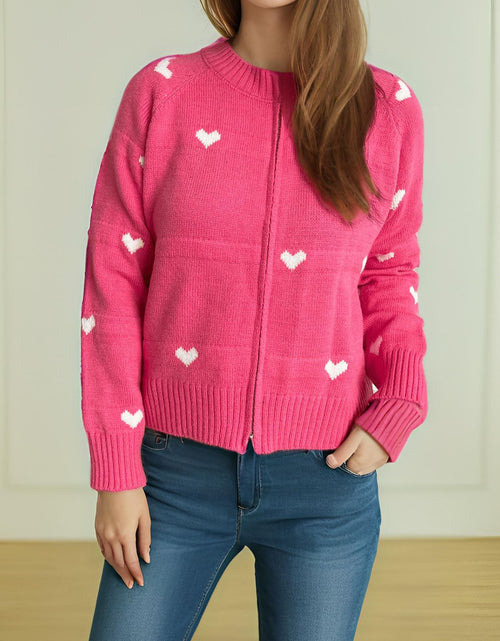 Load image into Gallery viewer, Heart Round Neck Zip Up Cardigan
