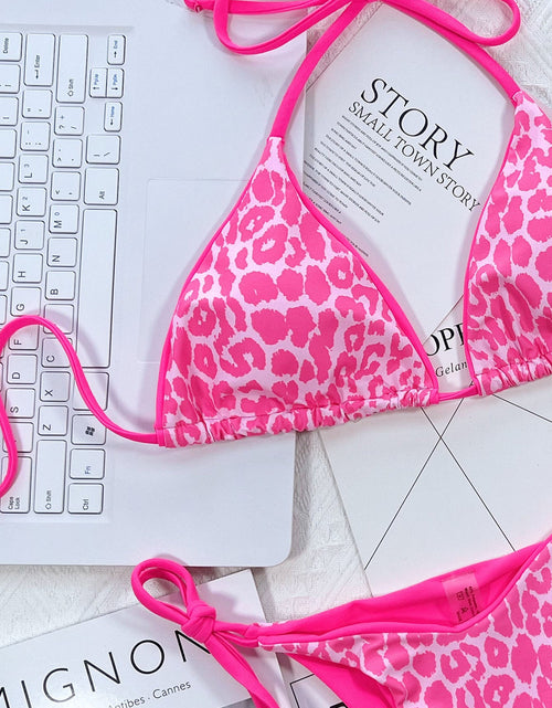 Load image into Gallery viewer, Leopard Print Halter Neck Tie Side Bikini Set
