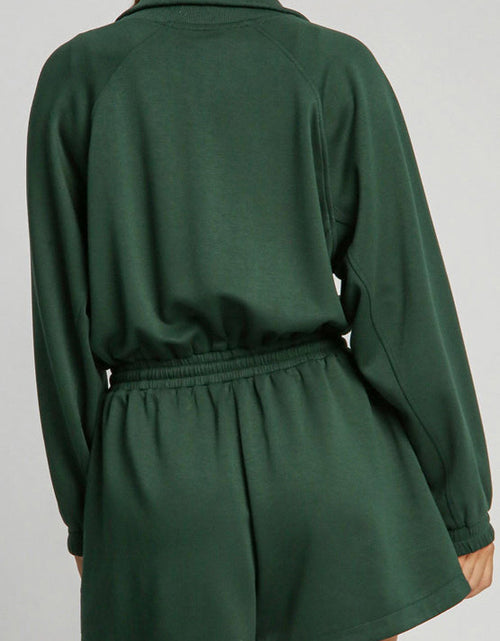 Load image into Gallery viewer, Drawstring Half Zip Long Sleeve Romper
