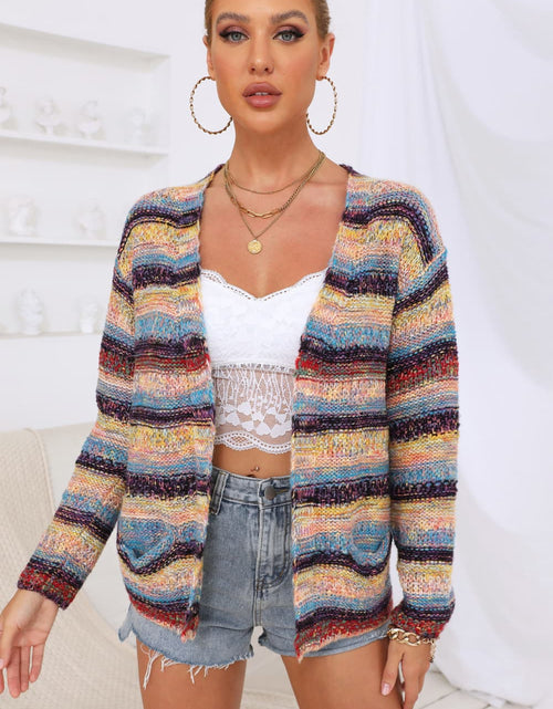 Load image into Gallery viewer, Striped Long Sleeve Open Front Cardigan
