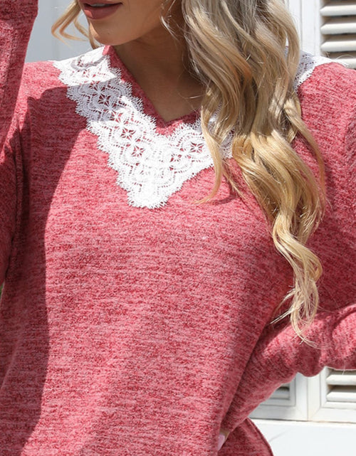 Load image into Gallery viewer, Lace Detail V-Neck Long Sleeve T-Shirt

