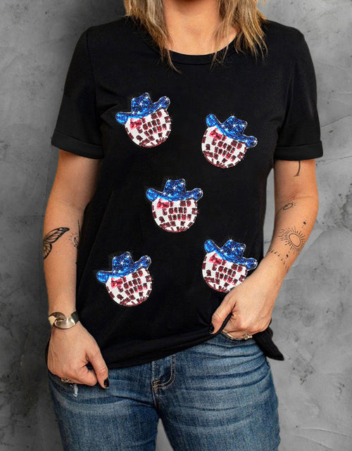 Load image into Gallery viewer, Sequin Round Neck Short Sleeve T-Shirt
