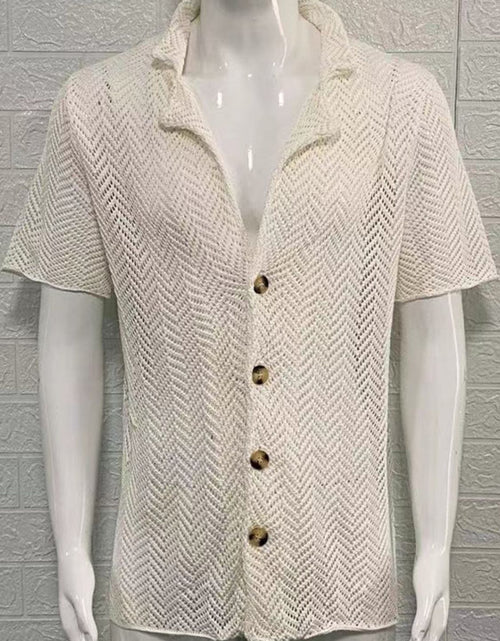 Load image into Gallery viewer, Men's Plus Size Herringbone Eyelet Button Down Knit Shirt
