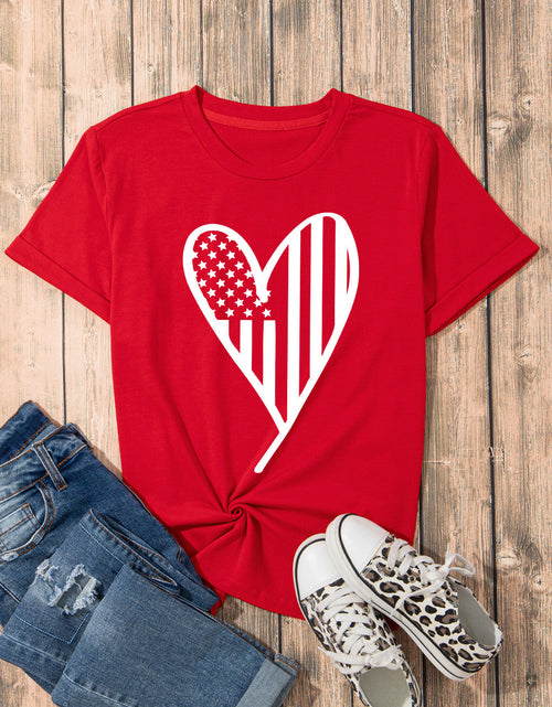 Load image into Gallery viewer, Heart Round Neck Short Sleeve T-Shirt
