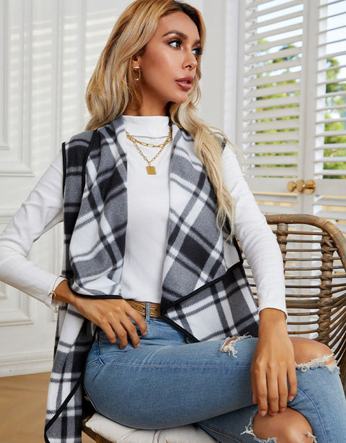 Load image into Gallery viewer, Shiny Plaid Open Front Vest
