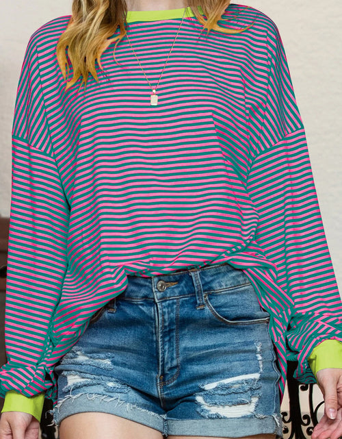 Load image into Gallery viewer, Contrast Striped Long Sleeve Sweatshirt
