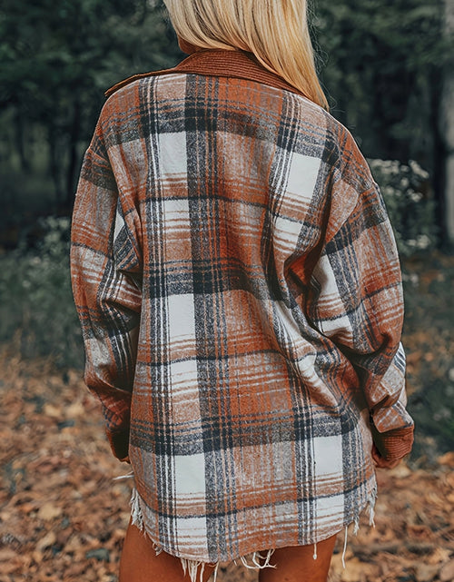 Load image into Gallery viewer, Plaid Collared Neck Button Up Shacket
