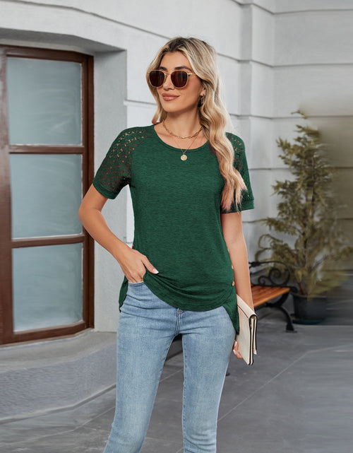 Load image into Gallery viewer, Round Neck Lace Short Sleeve T-Shirt
