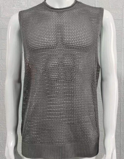 Load image into Gallery viewer, Men's Openwork Round Neck Sleeveless Knit Top
