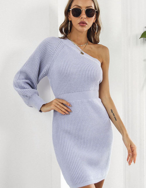 Load image into Gallery viewer, One Shoulder Raglan Sleeve Pencil Sweater Dress
