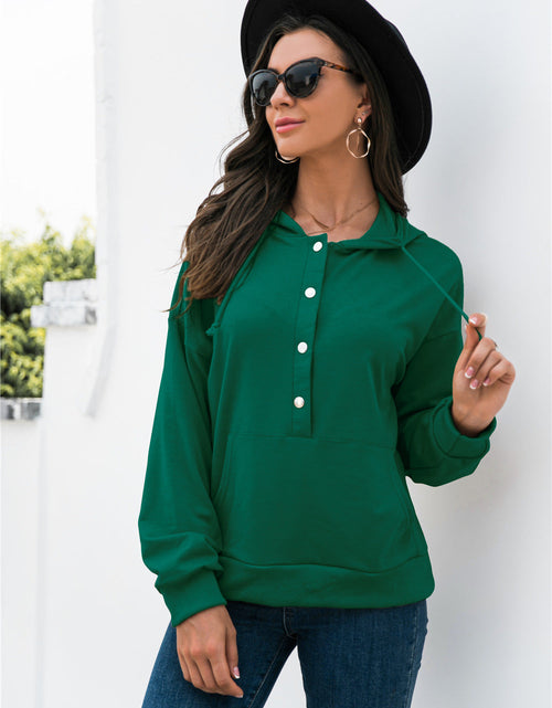 Load image into Gallery viewer, Half-Snap Drawstring Hoodie with Kangaroo Pocket
