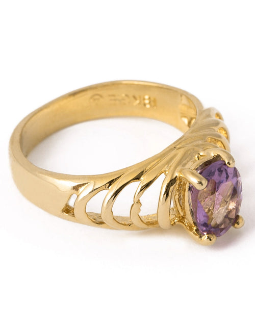 Load image into Gallery viewer, Vintage Ring Genuine Amethyst and Clear Swarovski Crystals 18kt Gold Plated R690 by PVD Vintage Jewelry
