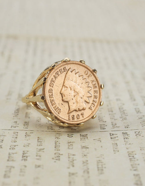 Load image into Gallery viewer, Vintage Ring Indian Head Penny Ring Antique 18k Gold Edwardian Style Handcrafted Coin Jewelry #R137 by PVD Vintage Jewelry
