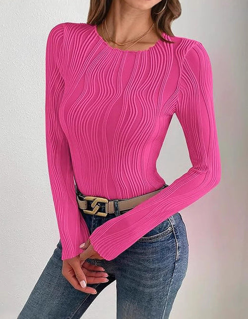 Load image into Gallery viewer, Textured Round Neck Long Sleeve Top
