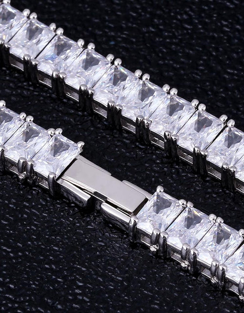 Load image into Gallery viewer, 8mm Baguette Cut CZ Diamond Tennis Chain in White Gold by Bling Proud | Urban Jewelry Online Store

