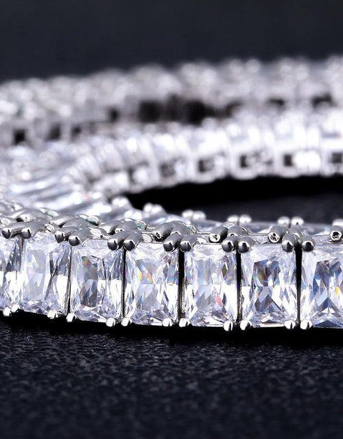 Load image into Gallery viewer, 8mm Baguette Cut CZ Diamond Tennis Chain in White Gold by Bling Proud | Urban Jewelry Online Store
