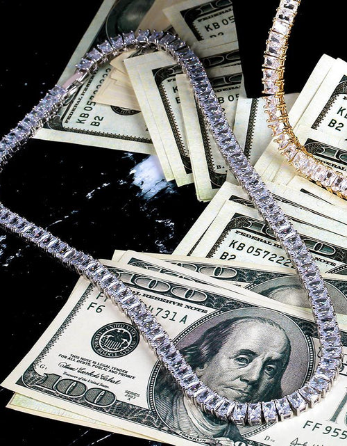 Load image into Gallery viewer, 8mm Baguette Cut CZ Diamond Tennis Chain in White Gold by Bling Proud | Urban Jewelry Online Store
