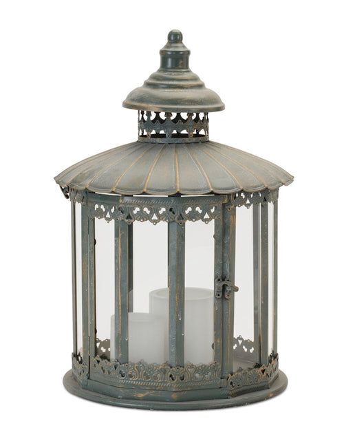 Load image into Gallery viewer, Ornate Round Brushed Metal Lantern 20"H
