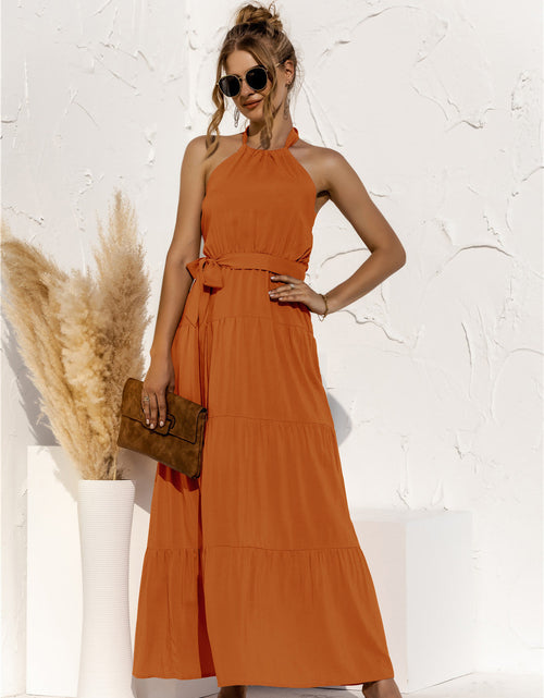 Load image into Gallery viewer, Halter Neck Tie Waist Tiered Maxi Dress
