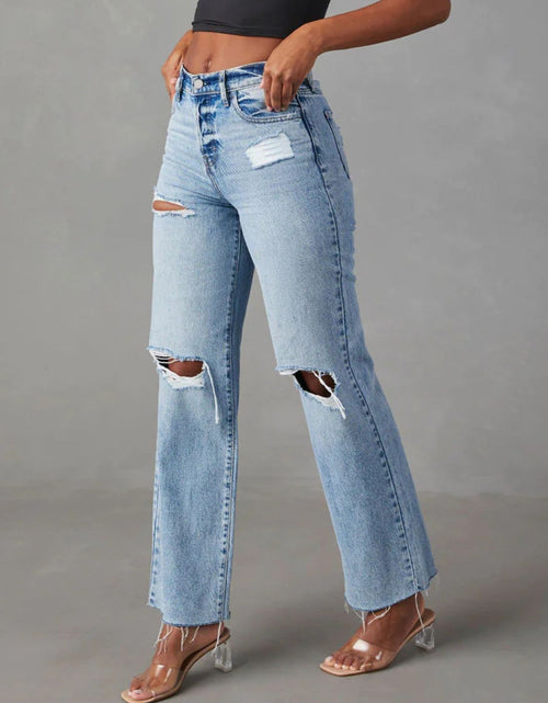 Load image into Gallery viewer, Distressed Straight Leg Jeans with Pockets
