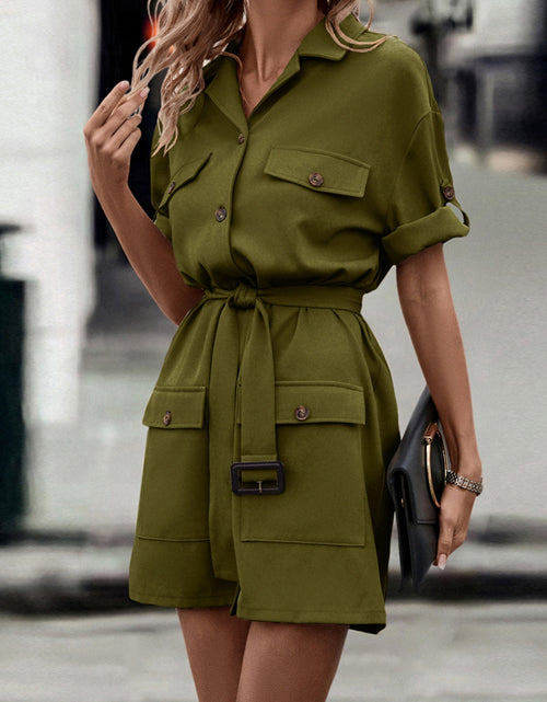 Load image into Gallery viewer, Shiny Tie Waist Collared Dress
