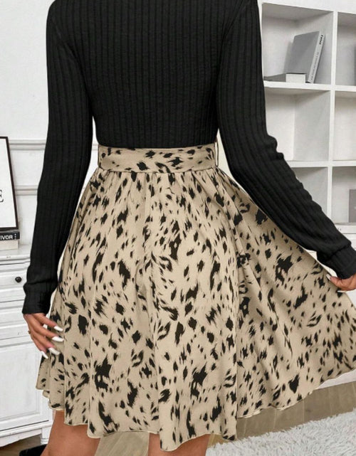 Load image into Gallery viewer, Printed Tie Waist Mock Neck Long Sleeve Dress
