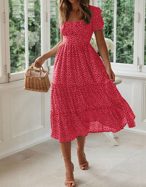 Load image into Gallery viewer, Printed Square Neck Short Sleeve Midi Dress
