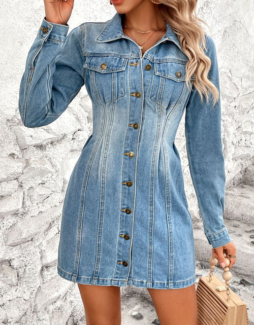 Load image into Gallery viewer, Pocketed Button Up Long Sleeve Denim Dress

