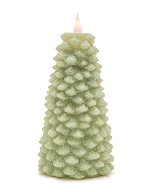 Load image into Gallery viewer, Glittered Pine Tree Candle 8"H
