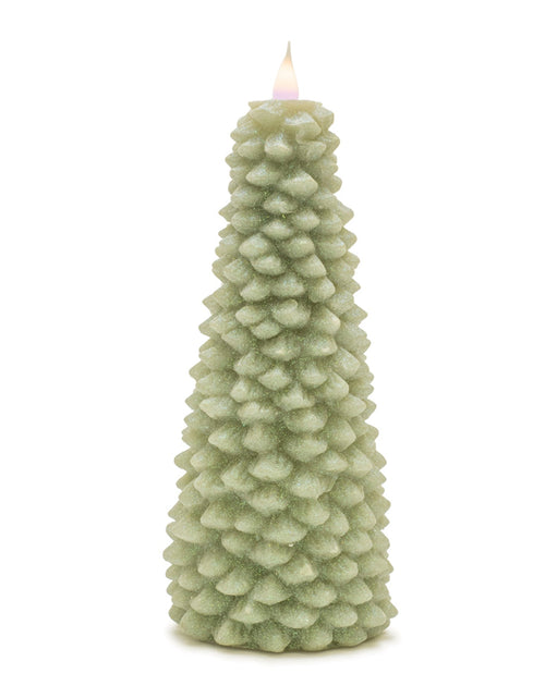 Load image into Gallery viewer, Glittered Pine Tree Candle 10"H
