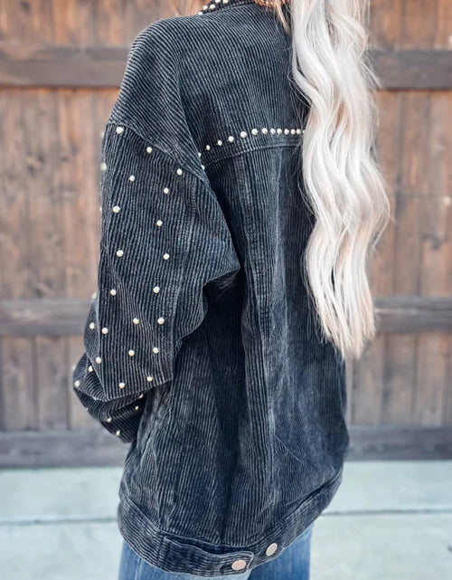 Load image into Gallery viewer, Studded Collared Neck Button Down Jacket
