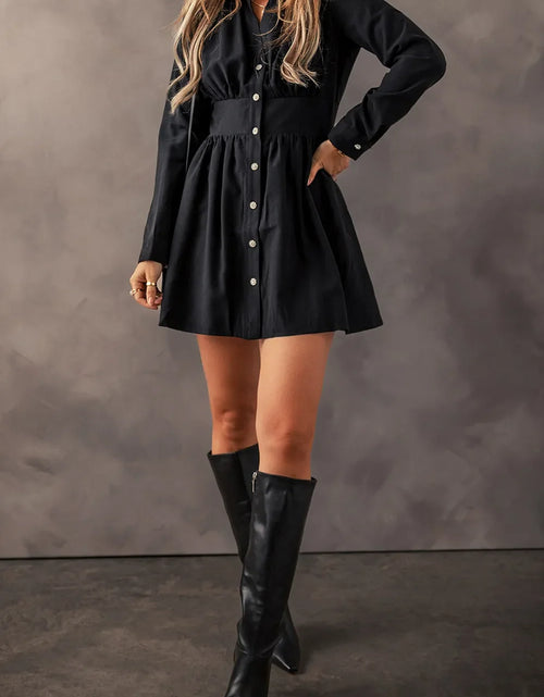 Load image into Gallery viewer, Ruched Button Up Long Sleeve Dress
