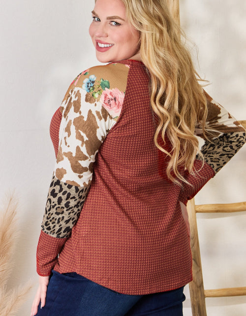 Load image into Gallery viewer, Hailey &amp; Co Full Size Leopard Waffle-Knit Blouse
