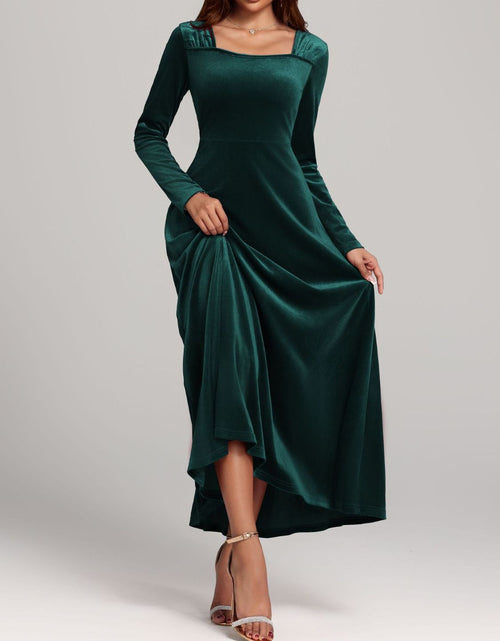Load image into Gallery viewer, Square Neck Long Sleeve Velvet Dress
