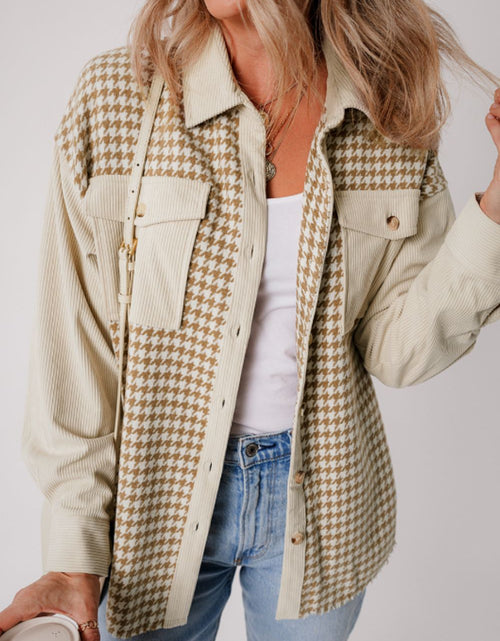 Load image into Gallery viewer, Houndstooth Button Up Long Sleeve Jacket
