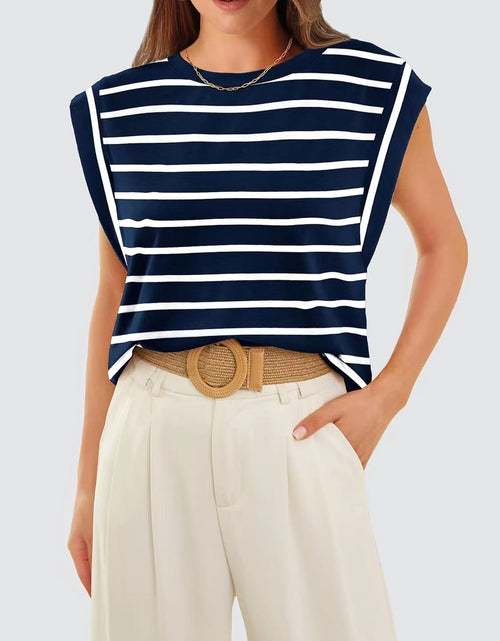 Load image into Gallery viewer, Striped Round Neck Cap Sleeve T-Shirt
