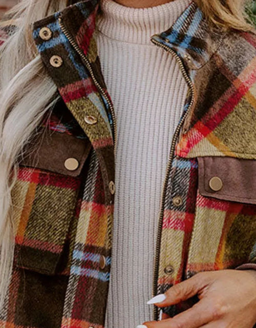 Load image into Gallery viewer, Pocketed Plaid Long Sleeve Jacket
